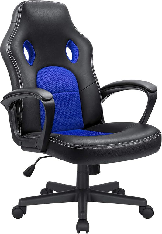 Office Gaming Chair High Back Leather Computer Chairs Ergonomic Height Adjustable Racing Game Desk Chair Executive Conference Task Chair (Blue)