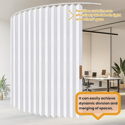 JILRON Hanging Accordion Room Divider with Track System - Ceiling-Mounted Partition Curtain, Simple Installation(White 100" W x 84" L-Pack of 1)