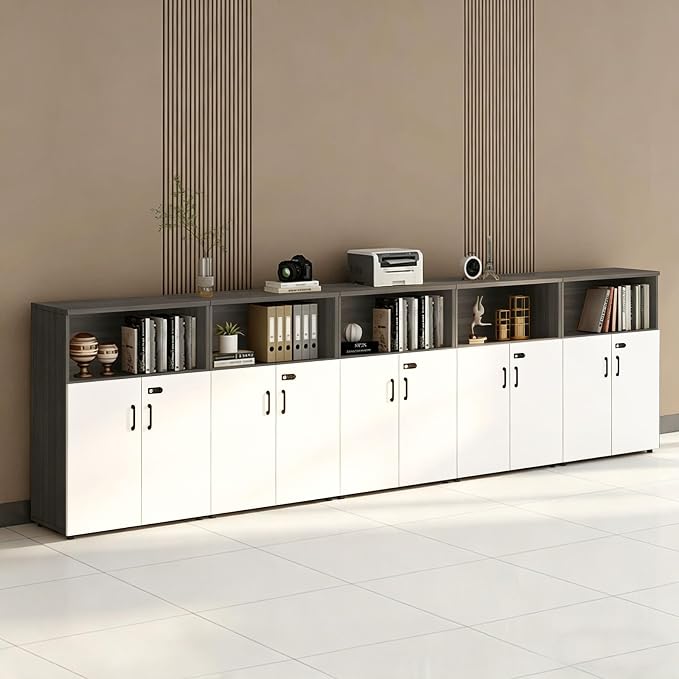 File Cabinet with Password Lock, Wood Lateral Filing Cabinet for Letter/A4 Files, 3 Drawer with Door, Printer Stand with Open Shelves for Home Office
