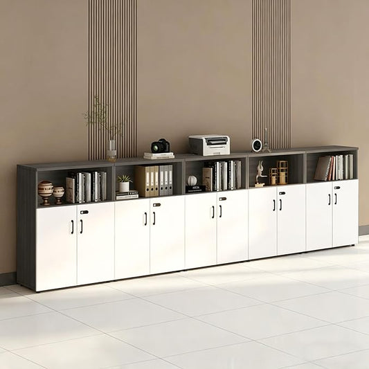 File Cabinet with Password Lock, Wood Lateral Filing Cabinet for Letter/A4 Files, 3 Drawer with Door, Printer Stand with Open Shelves for Home Office