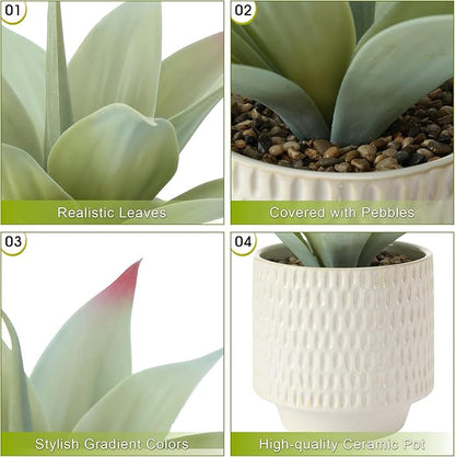 ALAGIRLS 11.8" Artificial Agave Plant, Faux Aloe Succulents Potted Plant Realistic Fake Agave Greenery with Ceramic Pot for Home Office Indoor Decor