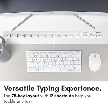 Macally White Wireless Keyboard and Mouse Combo - Quiet Productivity Duo - 2.4G Small Keyboard and Mouse Wireless - 78 Key Quiet Cordless Compact Mouse and Keyboard Combo with Mini Body