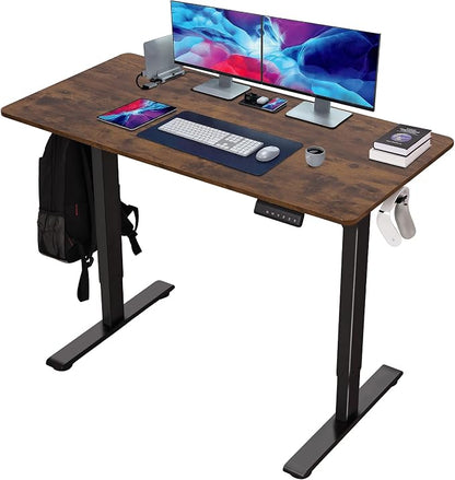 47"x24" Standing Desk Height Adjustable Electric Stand up Desks for Home Office Computer Sit Stand Desk with Two-Piece Desktop with gap LED Display 3 Memory Presets T-Shaped Metal Support,Brown