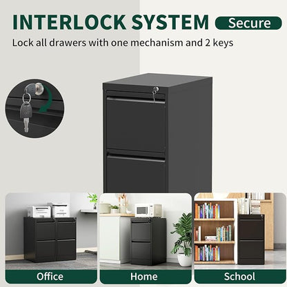 3 Drawer File Cabinet with Lock, Vertical File Cabinet with Lock, Locking File Cabinet Hanging Files for A4/ Legal/Letter, Require Assembly, Black