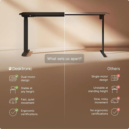 Desktronic HomeOne Standing Desk 60x30 — Ergonomic Sit Stand Home Office Desk, Made in Europe, Electric Dual Motor Height Adjustable, USB & USB-C Charging, Wobble-Free, Touchscreen, 3 Memory Presets