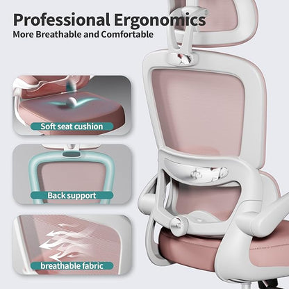 TRALT Office Chair Ergonomic Desk Chair, 330 LBS Home Mesh Office Desk Chairs with Wheels, Comfortable Gaming Chairs (Pink)