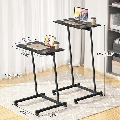 Eocnrhe Treadmill Desk, Mobile Small Standing Desk with Wheels for Walking Pad, Portable Table for Laptop, Rolling Table Adjustable Height, Bedside Table，Black