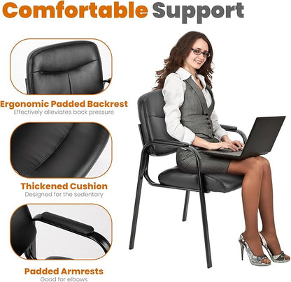 OLIXIS Office Waiting Room Chairs Set of 2, Leather Desk Reception Guest Stationary Side Chair with Padded Arms for Home Conference Meeting Lobby Area Medical Clinic Church
