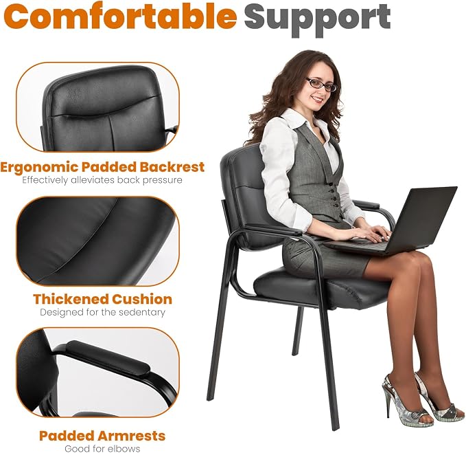OLIXIS Office Waiting Room Chairs Set of 4, Leather Desk Reception Guest Stationary Side Chair with Padded Arms for Home Conference Meeting Lobby Area Medical Clinic Church