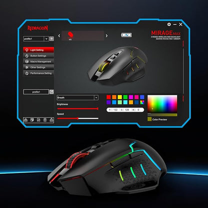 Redragon M690 MAX Wireless Gaming Mouse, Tri-Mode RGB Mice w/ 7 Macro Buttons, 12800 DPI, 400mAh Rechargeable Mouse for PC/Mac/Laptop