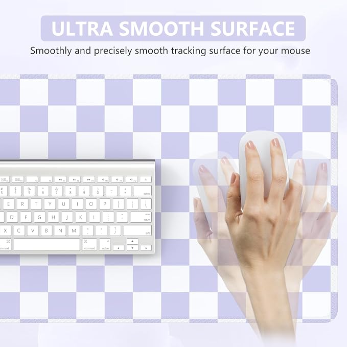 iCasso Desk Pad Mat, Desk Matt for Desktop, Cute XXL Large Mouse Pad, Anti-Slip Big Mousepad with Stitched Edges, Keyboard Pad Mouse Mat for Computer (Purple Checkered)