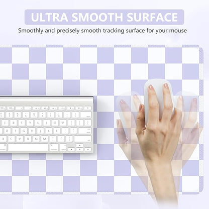 iCasso Desk Pad Mat, Desk Matt for Desktop, Cute XXL Large Mouse Pad, Anti-Slip Big Mousepad with Stitched Edges, Keyboard Pad Mouse Mat for Computer (Purple Checkered)