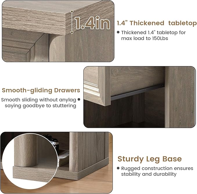 Standifurno Farmhouse Night Stand Set of 2, Grey Nightstands with Drawer Storage, Wood Large Side Tables End Table, 22.6" Wide Bedside Tables Night Stands for Bedroom Room Sofa Couch Office
