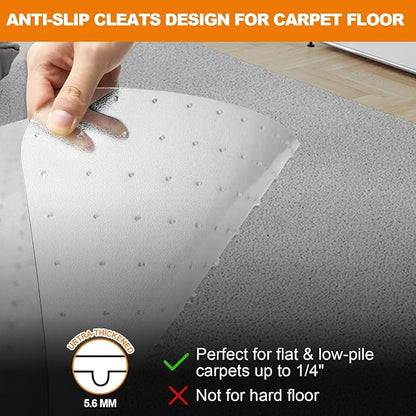 Thickened Chair Mat for Carpet- Low Pile Carpet Protector for Office Computer Desk Chair. Heavy Duty Desk Chair Mat for Carpeted Floors. Clear (with Lip, 47.5"X35.5"X0.15“)