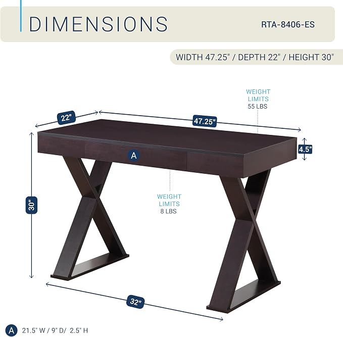 Techni Mobili Trendy Writing Desk with Drawer, Espresso