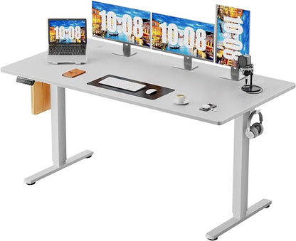 Sweetcrispy 55 Inch Electric Standing Desk, Height Adjustable Sit Stand Up Desk, Computer Workstation Home Office Gaming Rising Table with Memory Preset Splice Board,White