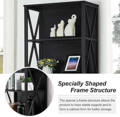 HOMISSUE Bookshelf, 7-Tier Bookshelf, Rustic Wood Metal Bookshelves and Bookcases, Freestanding Open Bookshelf, Industrial Tall Bookcase for Home Office, Living Room and Bedroom, Black