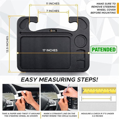 EcoNour 4 in 1 Car Steering Wheel Tray - 2026 Upgraded Tray with Dual Sauce Dip Holder and Tablet Holder | Spacious Steering Wheel Desk for Food and Laptop | Car Accessories (Large)