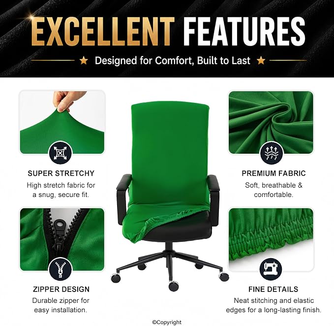 Elastic Computer Chair Cover with Durable Zipper - Protective Removable Washable Universal Office Desk Chair Seat Slip Cover - Stretchy Soft Anti-dust Desk Chair Seat Protector for Dogs, Cats, Pets