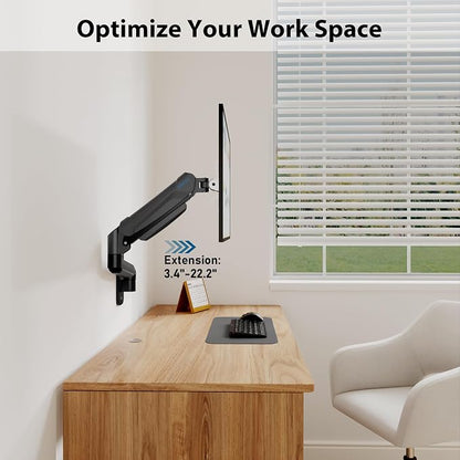 BONTEC Monitor Wall Mount Arm, VESA Gas Spring Height Adjustable, for 13-42 Inch Screens, Max 19.8lbs, Swivel, Tilt, Space-Saving Desk Mount, Easy Installation, Single Arm TV Mount, Max VESA 200x200
