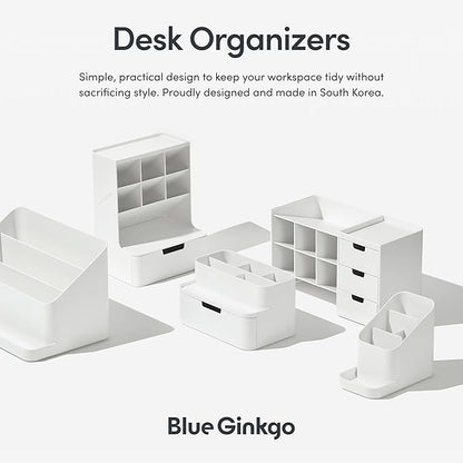 BLUE GINKGO Compact Desk Organizer – Small 5-Compartment, Half Drawer Storage – Pen Holder, Stationery Organizer for Desktop, Vanity, Shelf (Made in Korea, Green)