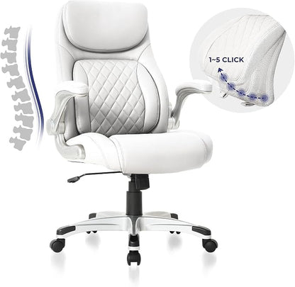 Nouhaus Ergonomic Office Chair Premium Leather Adjustable Lumbar Support & Armrests, High Back Comfy Desk Gaming Chairs Executive Computer Swivel Chair Tilt Function(Posture,White)