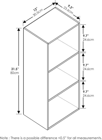 Furinno LUDER Book Shelf, 3-Cube Bookshelf, Bookcase with Open Shelves, 9.3 x 12 x 31.5, Easy Assembly, for Living Room, Bedroom, Home Office, Blackwood