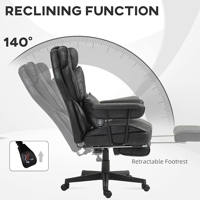 HOMCOM Massage Executive Office Chair with 6 Vibration Points, 400LBS Heated Big and Tall Office Chair with Foot Rest and Lumbar Support, Microfiber Reclining Computer Desk Chair, Black
