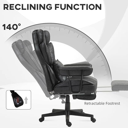 HOMCOM Massage Executive Office Chair with 6 Vibration Points, 400LBS Heated Big and Tall Office Chair with Foot Rest and Lumbar Support, Microfiber Reclining Computer Desk Chair, Black