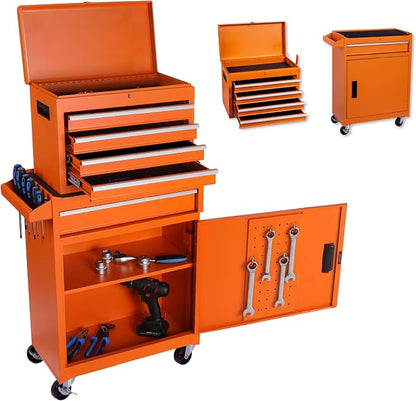 RYH 5 Drawers Rolling Tool Chest & Tool Box on Wheels | Heavy Duty Metal Cart with Ball Bearing Drawers | Fits US General Tool Box for Garage Storage (Orange, 5 Drawers（42.1" H × 20.7" W × 11" D)