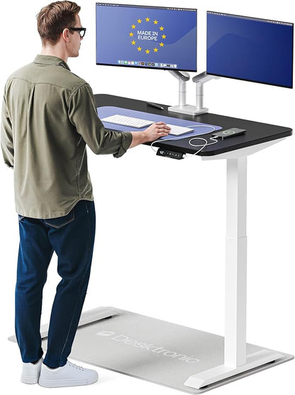 Desktronic HomeOne Standing Desk 48x24 — Ergonomic Sit Stand Home Office Desk, Made in Europe, Electric Dual Motor Height Adjustable, USB & USB-C Charging, Wobble-Free, Touchscreen, 3 Memory Presets