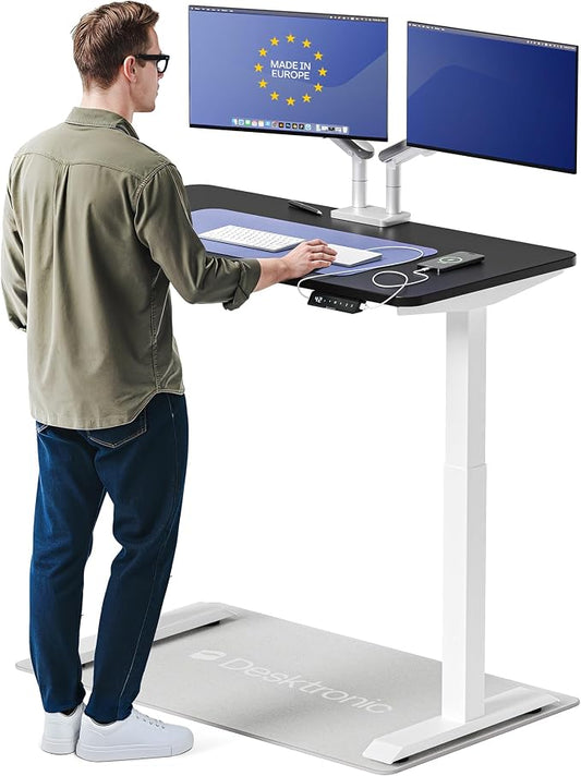 Desktronic HomeOne Standing Desk 48x24 — Ergonomic Sit Stand Home Office Desk, Made in Europe, Electric Dual Motor Height Adjustable, USB & USB-C Charging, Wobble-Free, Touchscreen, 3 Memory Presets