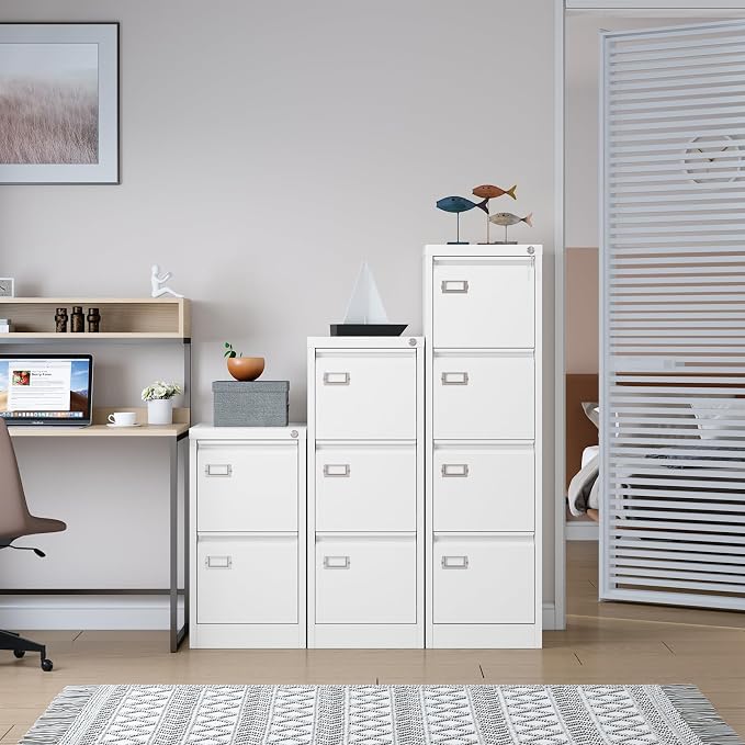 SISESOL 4 Drawer File Cabinet with Lock and Tag,White Vertical File Cabinet,Narrow Locking Filing Cabinets with Drawers,Metal Filing Storage for Home Office Fit A4 Legal/Letter Size