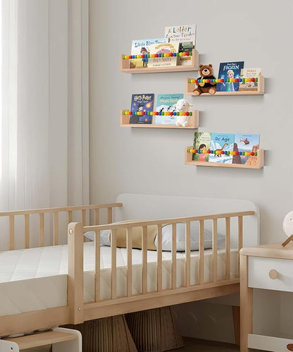 Nursery Book Shelves Wall Mounted Set of 4,Floating Book Shelves for Wall,Nursery Shelves for Bookshelf Wall,Kids Bookshelf (Five-Color Beads)