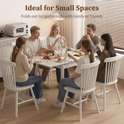 Solid Wood Small Dining Table for 2-6, 23.6"L-47.2"L Expandable Kitchen Table, Designed for Small Spaces, Easy Assembly, Suitable for Kitchen, Dining Room, Living Room, Apartment (White)