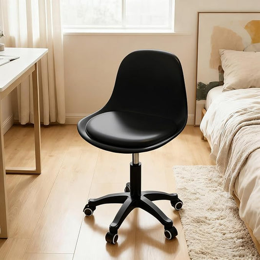 Home Office Chairs, Small Swivel Rolling Desk Chair with Silent Wheels and Low-Back, Armless Heavy-Duty Vanity Chair Height Adjustable for Bedroom, Teens, Study, Living Room