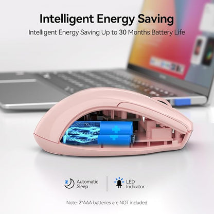 TECKNET Wireless Mouse (2.4G & BT5.0/3.0) Silent 4800 DPI Computer USB A & Bluetooth Mouse 6 Buttons, Wide Compatibility - Pink