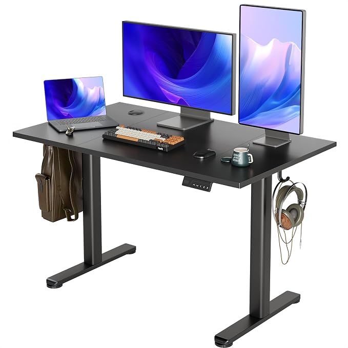 Claiks Electric Standing Desk, 48 x 24 Inch Height Adjustable Sit Stand Desk for Home Office, Computer Desk with Memory Presets, Cable Management & Headphone Hooks, 156 lbs Capacity, Black