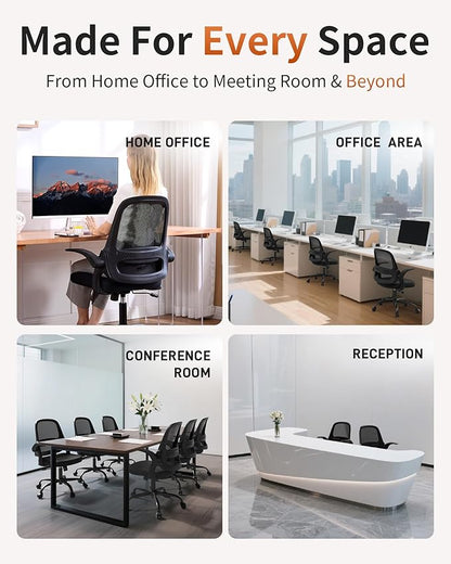 Ergonomic Mesh Office Chair with Flip-Up Arms, Adjustable Height, Breathable Mesh Back & Thick Cushion Seat, 360° Swivel Rolling Computer Desk Chair, BIFMA Certified, Supports 302 lbs（Gray）