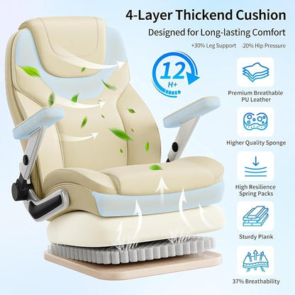 Big and Tall Office Chair with 5D Arms, Fabric & PU Leather Heavy Duty Desk Chair, Adjustable Lumbar Support & Height, Tilt Function, High Back Ergonomic Executive Computer Chair
