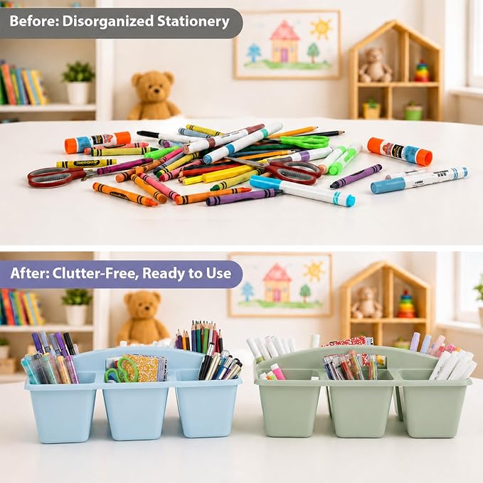 6 Pack Assorted Colors 6 Compartment Classroom Caddy with Handle Portable Plastic Storage Classroom Caddies Organizer for Classrooms Supply Teacher Office Table Desk(Groovy)