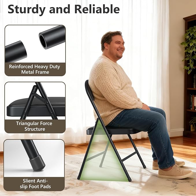 8 Pack Folding Chairs, PU Leather Folding Dining Chairs with Padded Cushion Seat & Back, Indoor Outdoor Folding Chair Set for Home Office, Parties, Events, Wedding, Extra Guest Seating