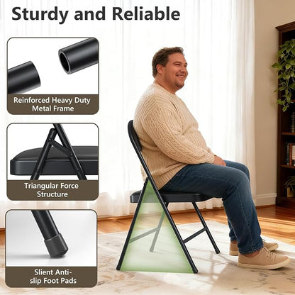 8 Pack Folding Chairs, PU Leather Folding Dining Chairs with Padded Cushion Seat & Back, Indoor Outdoor Folding Chair Set for Home Office, Parties, Events, Wedding, Extra Guest Seating