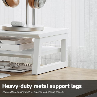Dual Monitor Stand Riser for Desk, 41.7 Inch Large 2 Tier Computer Monitor Stand for 2 Monitors, Desktop Storage Organizer Shelf with Keyboard Space for Laptop PC Printer White