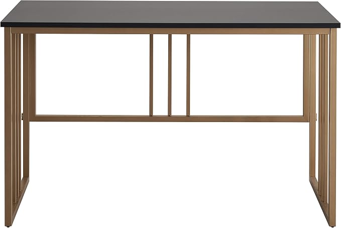 Leick Home Collapsible Slatted Mission Writing Computer Desk, Space Saving for Bedroom, Home Office, Small Spaces, Fully Assembled, Black/Gold, 70001-BLKGD