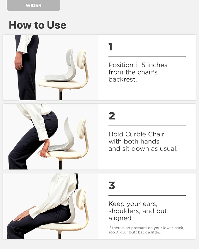curble Wider 2 Pack – Ergonomic Desk Chair Seat Cushion, Everyday Passive Posture Trainer for Work from Home, Office & Car, Breathable Lumbar Support (Grey)