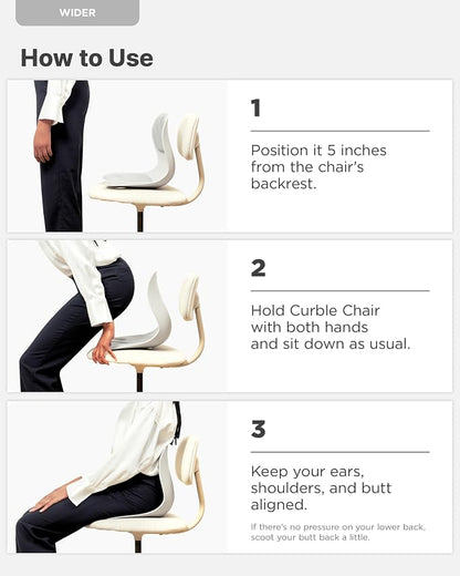 curble Wider 2 Pack – Ergonomic Desk Chair Seat Cushion, Everyday Passive Posture Trainer for Work from Home, Office & Car, Breathable Lumbar Support (Grey)