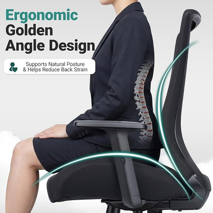 Big and Tall Home Office Desk Chair 400lb Capacity for Heavy People, Ergonomic Wide Mesh Desk Chair with Stepless Recline & Lock, 5.5" Thick Cushion, High Back, Adjustable Height & Armrests
