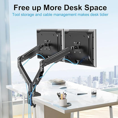 Dual Monitor Mount for Screens up to 43", Heavy Duty Ultrawide Dual Monitor Arm Holds 2.2-33lbs Each, Premium Gas Spring Adjustable Computer Monitor Stand for 2 Monitors, VESA Desk Mount