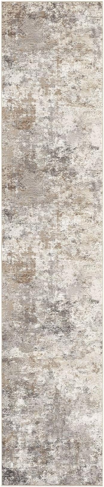 UERMEI 3x14 Washable Runner Rug for Hallway, Non Slip Low Pile Kitchen Carpet, Neutral Modern Abstract Indoor Floor Mat for Entryway Laundry, Kid & Pet Safe High Traffic Area, Brown Grey